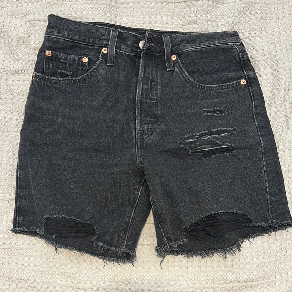 Levi's Black Jean Shorts with Distressed Details